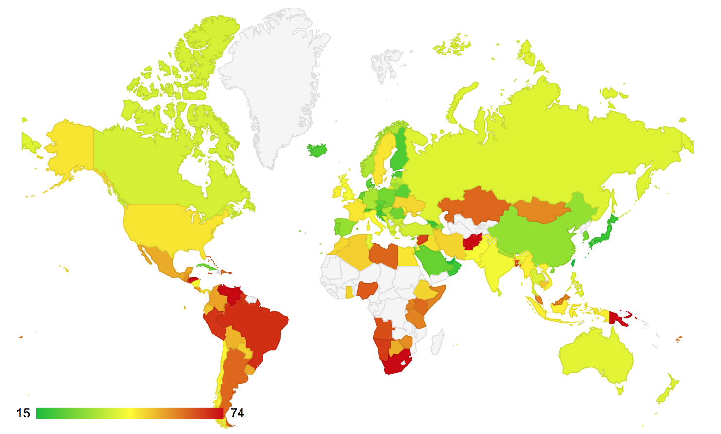 NUMBEOによるCrime Index for Country 2020