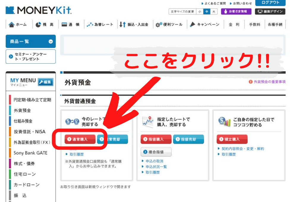 ソニー銀行 MONEY Kit HP 外貨口座開設ページ