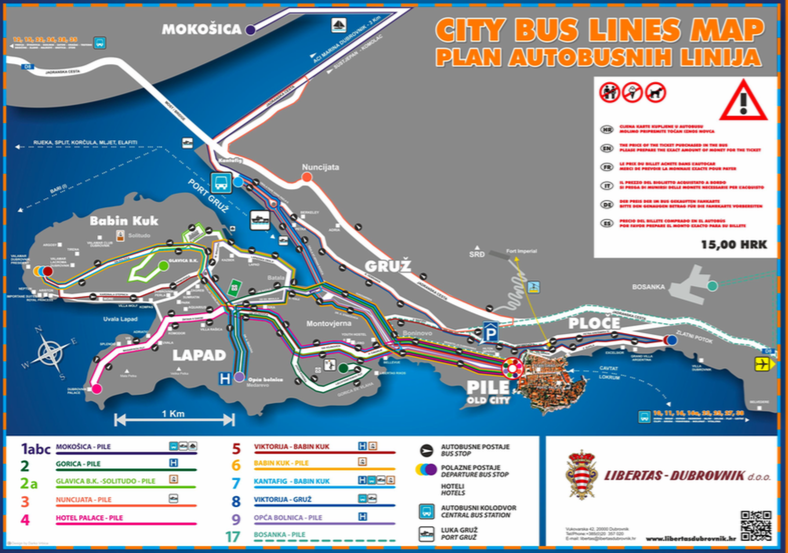 ドブロブニクのローカルバス路線図