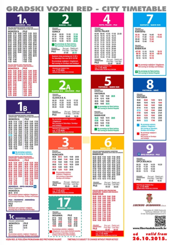 ドブロブニクのローカルバス時刻表