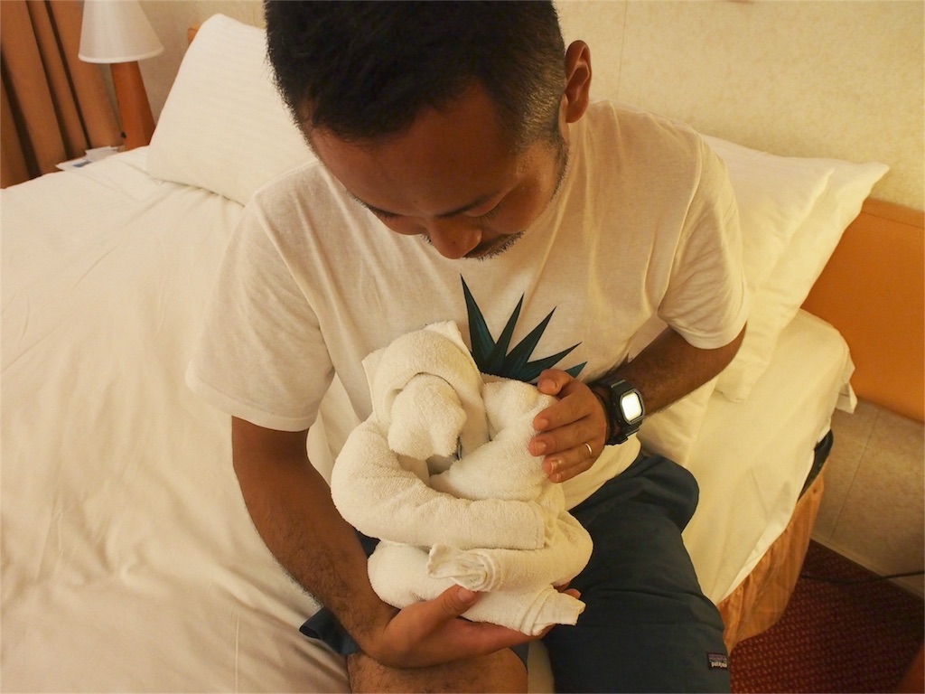 タオルと一緒に記念撮影(笑)