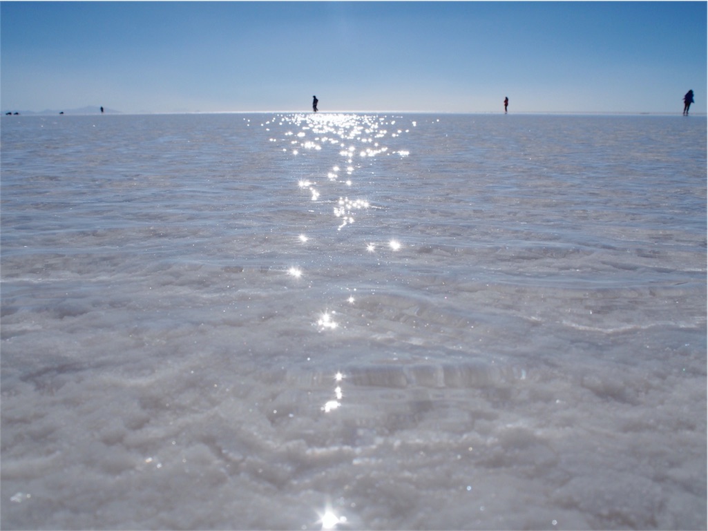 ウユニ塩湖　風が強く波打つ塩湖