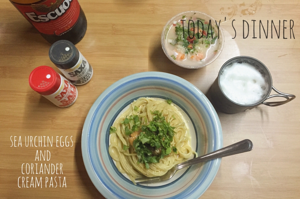 この日の晩ごはん晩ごはんはウニのクリームパスタ