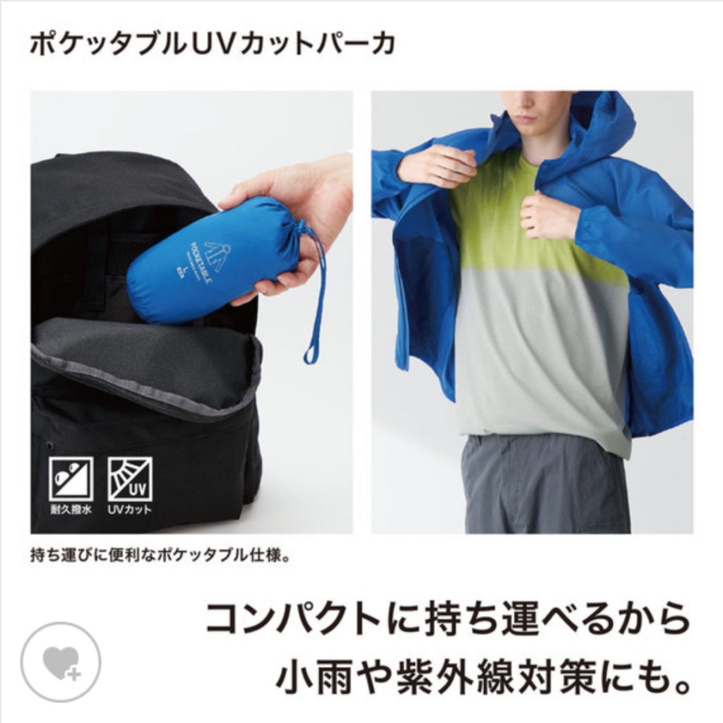 ユニクロポケッタブルUVカットパーカー詳細その1