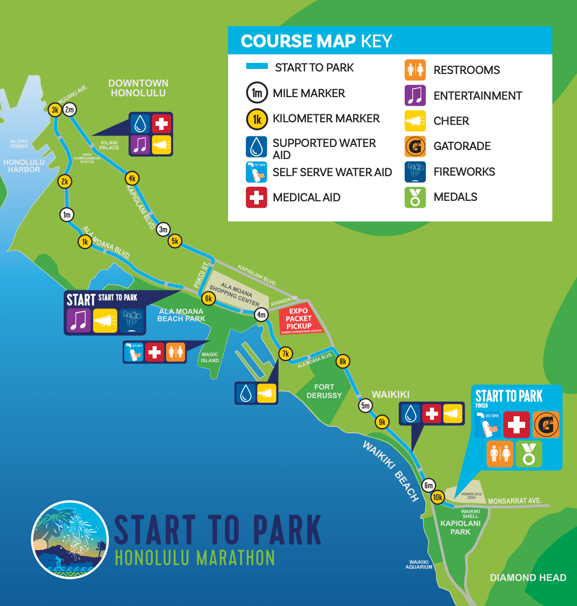 「JALホノルルマラソン」10Kラン&ウォーク コースマップ