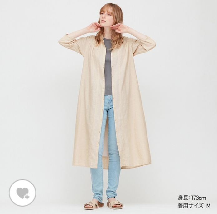 リネンコットンスタンドカラークルタワンピースその3