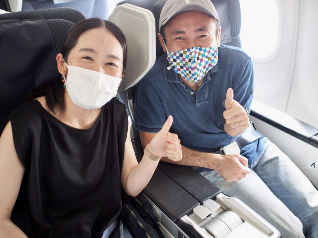 プレミアムクラスで記念撮影