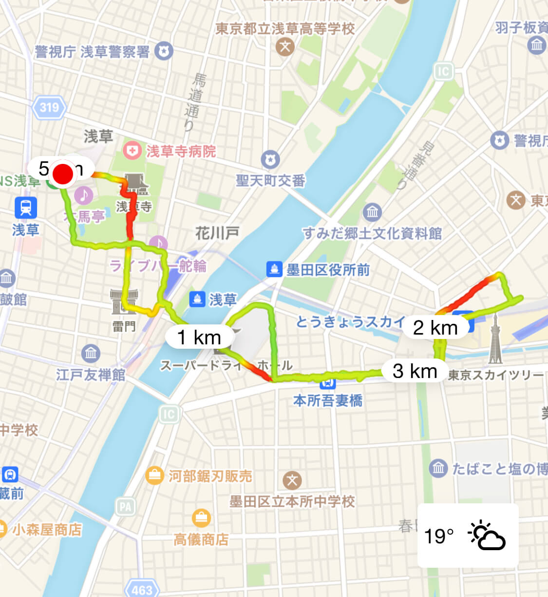 野乃浅草からスカイツリーへランニングコース