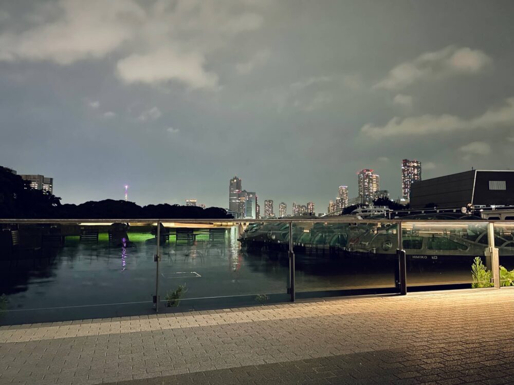 ウォーターズ竹芝から浜離宮を眺める