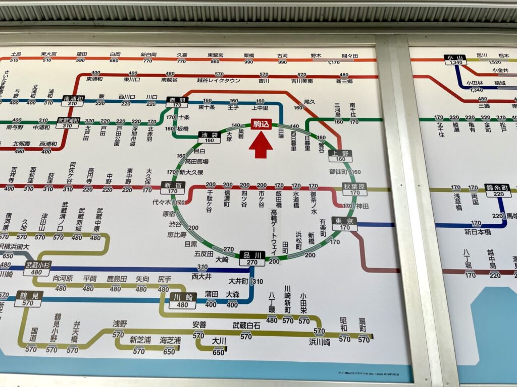 山手線一周　徒歩　路線図で駒込