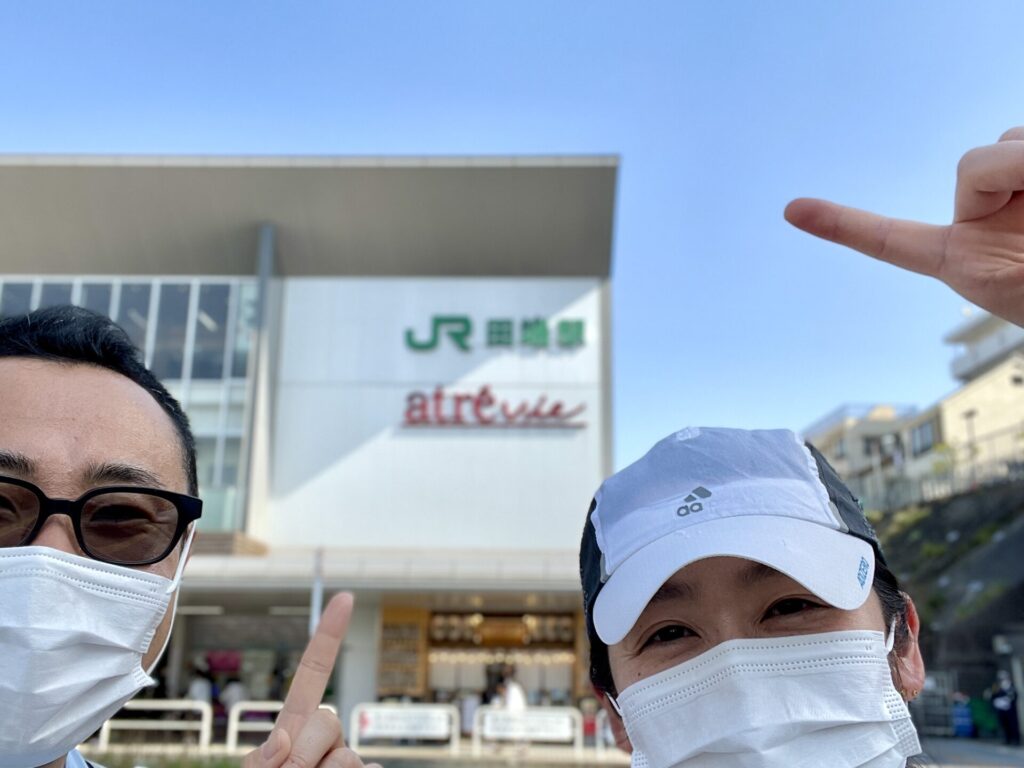 山手線一周　徒歩　田端で記念撮影