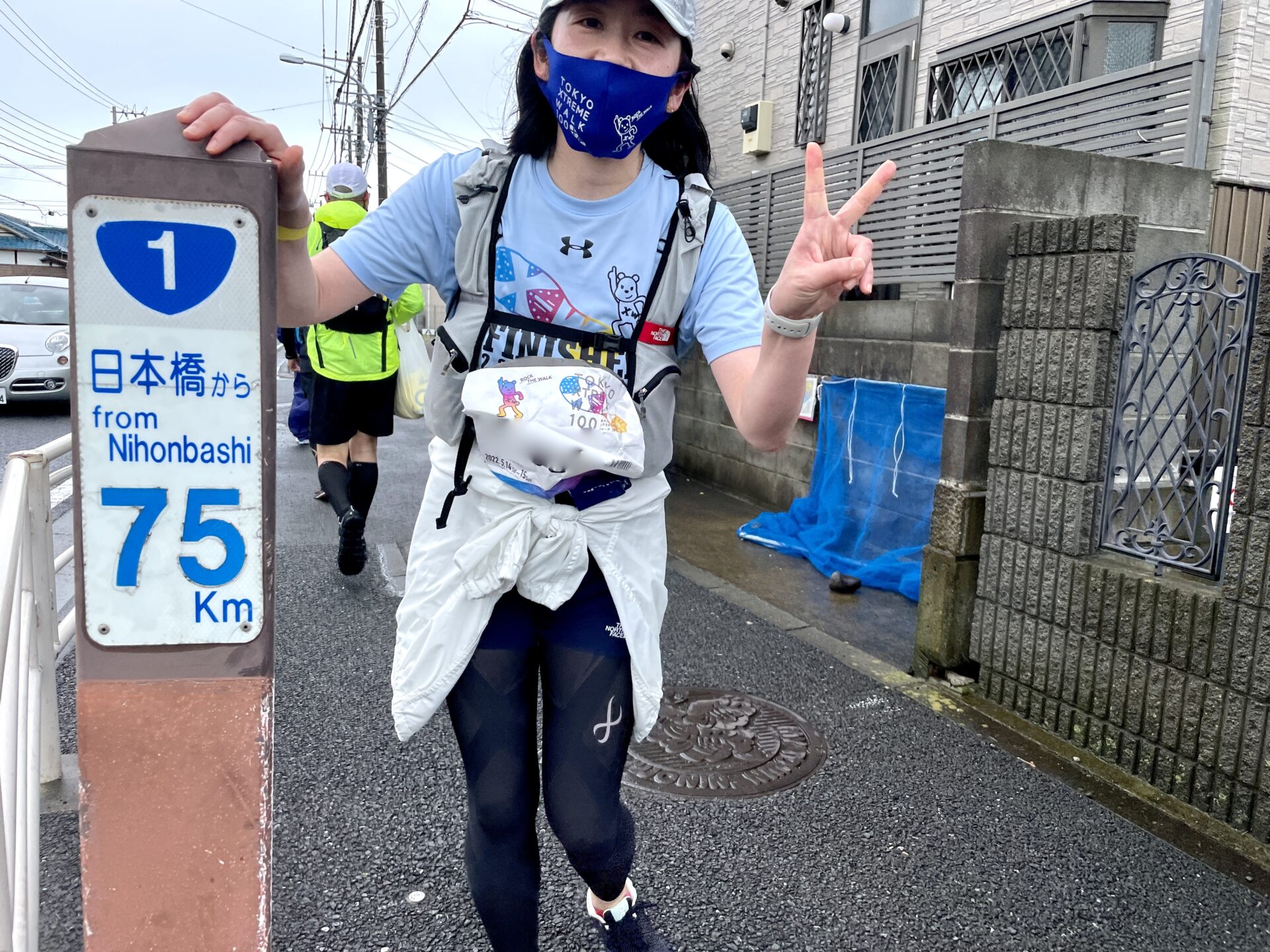 東京エクストリームウォーク100 日本橋まで75kmの標識