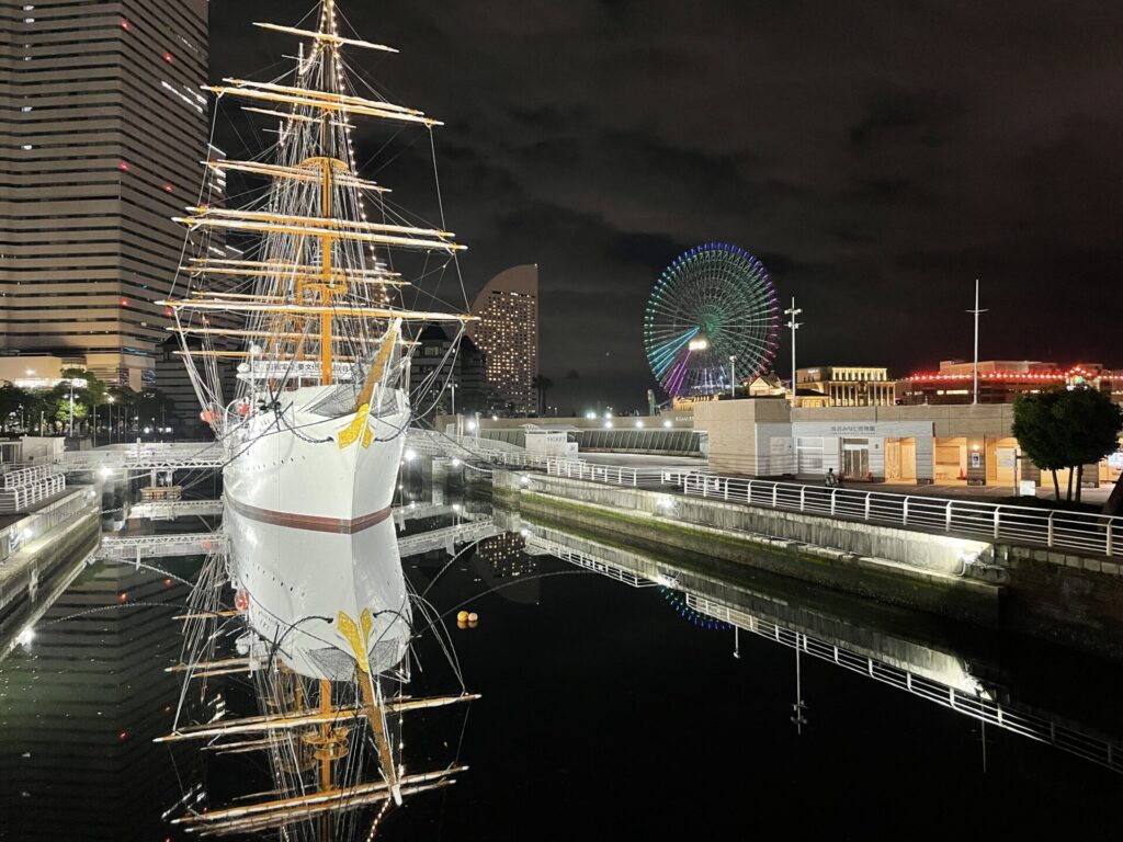 「東京エクストリームウォーク100」日本丸のライトアップ