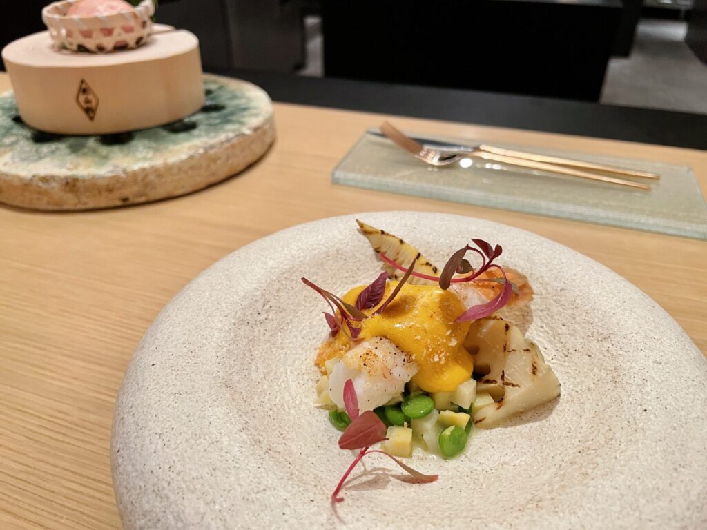 「ROKU KYOTO(ロク京都)」TENJIN シェフズテーブル ディナー 手長海老 京筍 桜海老