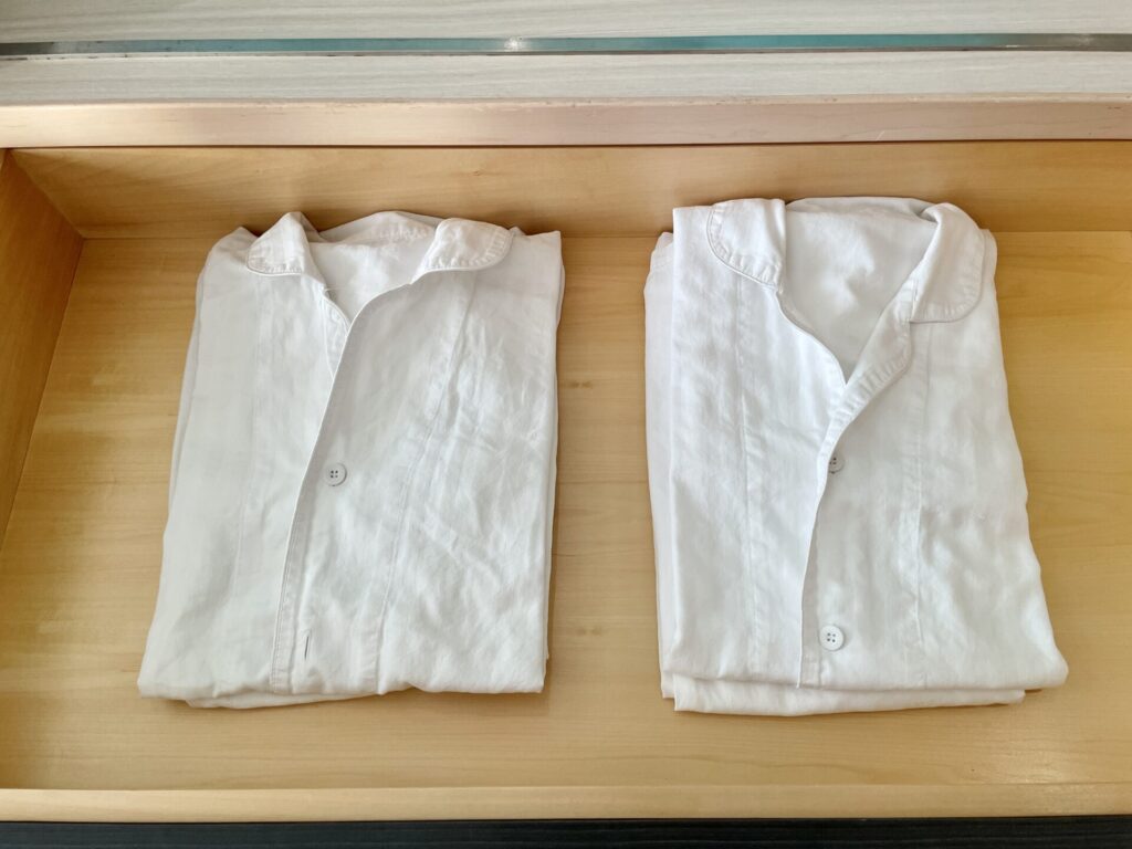 「ヒルトン北谷」ブログ宿泊記 エグゼクティブオーシャンビュールーム ナイトウエアはうれしいセパレートタイプ