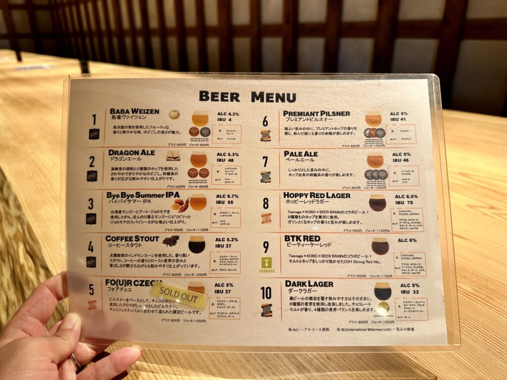 KoboBrewPub ビールメニュー