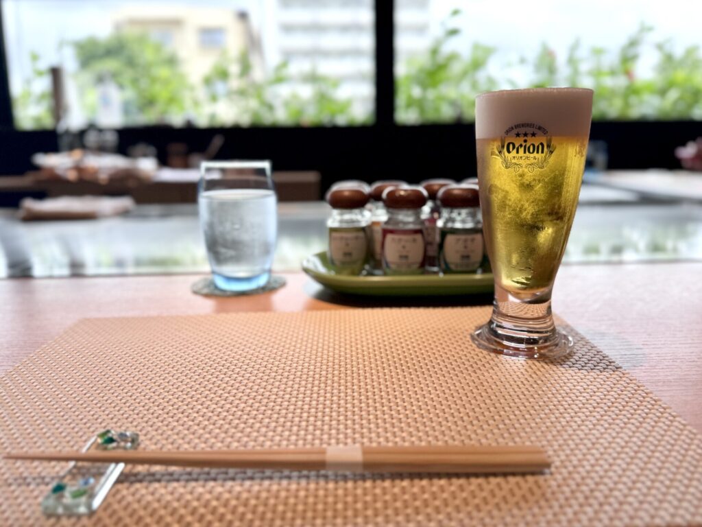 ユキシオステーキ オリオンビールで乾杯