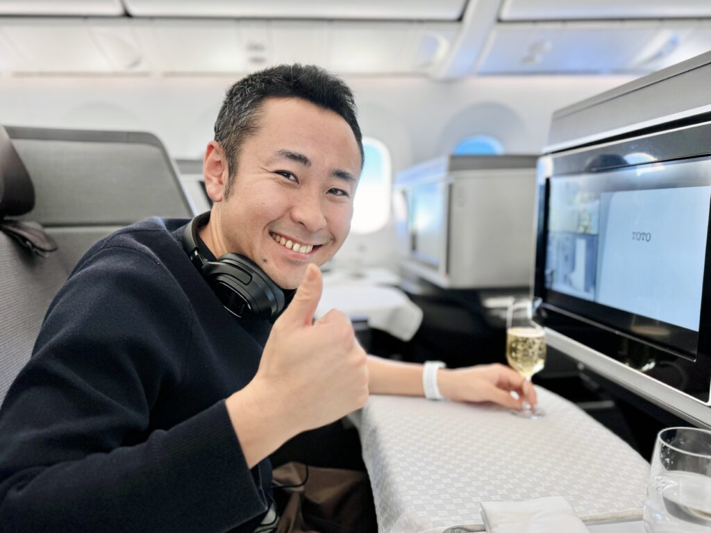 エバー航空 ロイヤルローレルクラス 機内にて