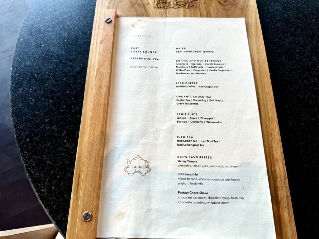 CONRAD BALI(コンラッドバリ) イーストロビーラウンジ アフタヌーンティ ドリンクメニュー
