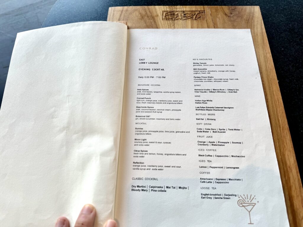 CONRAD BALI(コンラッドバリ) イーストロビーラウンジ イブニングカクテル ドリンクメニュー