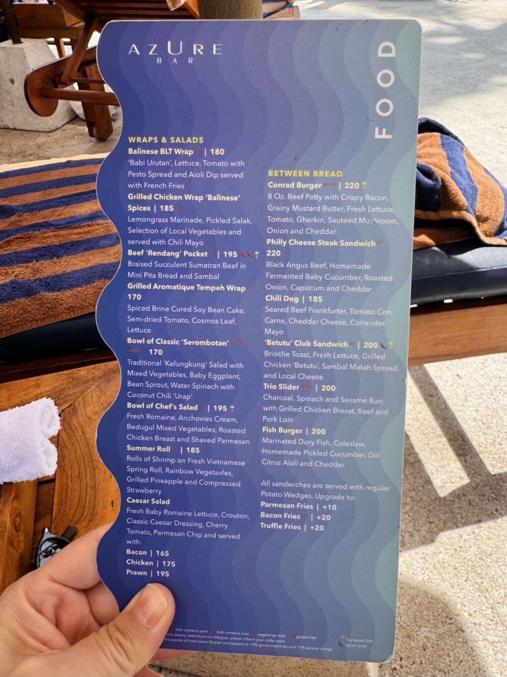 CONRAD BALI(コンラッドバリ) プールサイドバー「Azure Bar & Kiosk」メニュー