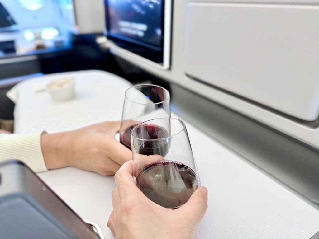 エバー航空 ロイヤルローレルクラス 機内にて