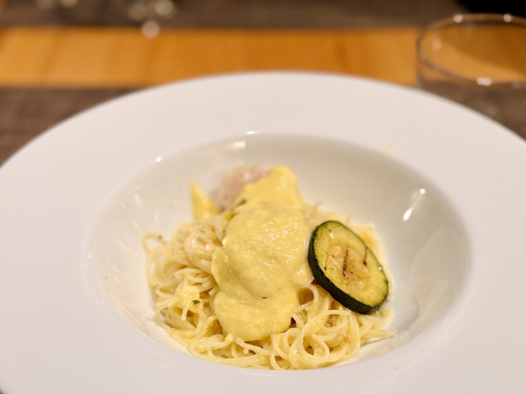 BLANC FUJI ディナー 山梨県産とうもろこしの冷製パスタ