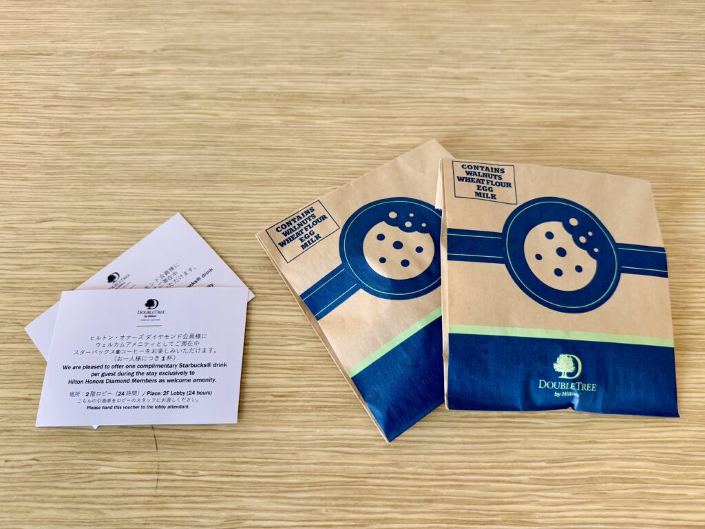 ダブルツリーbyヒルトン東京有明 デラックスルーム ウェルカムギフトのチョコチップクッキー