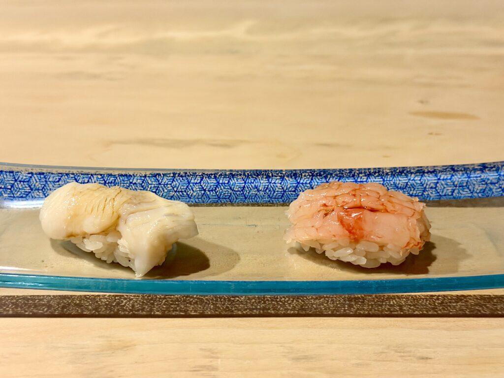 鮨大門 バイ貝と甘エビの昆布締め