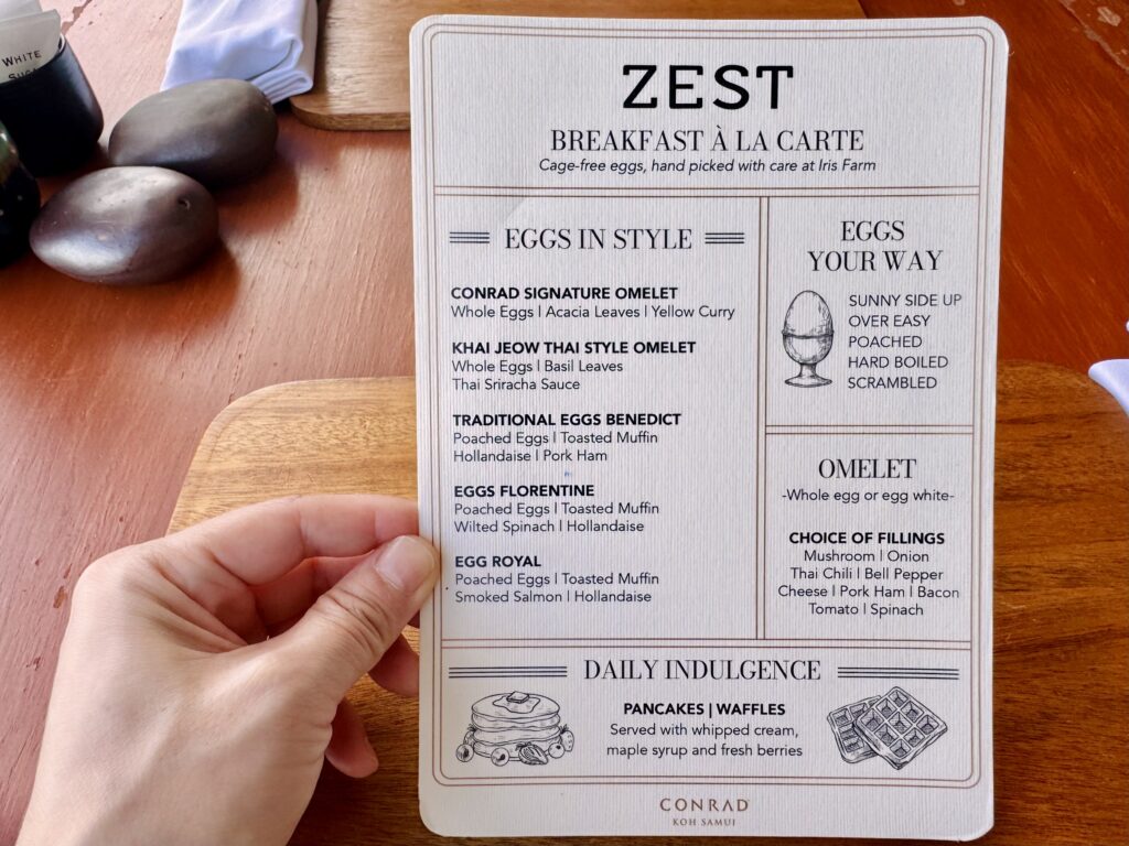 コンラッドコサムイの朝食で食べられるアラカルト卵料理