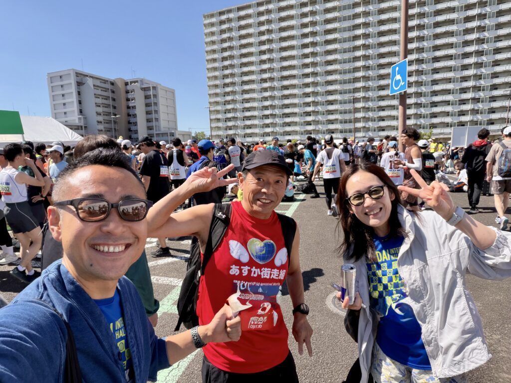 仙台国際ハーフマラソン スタート前に友人と再会