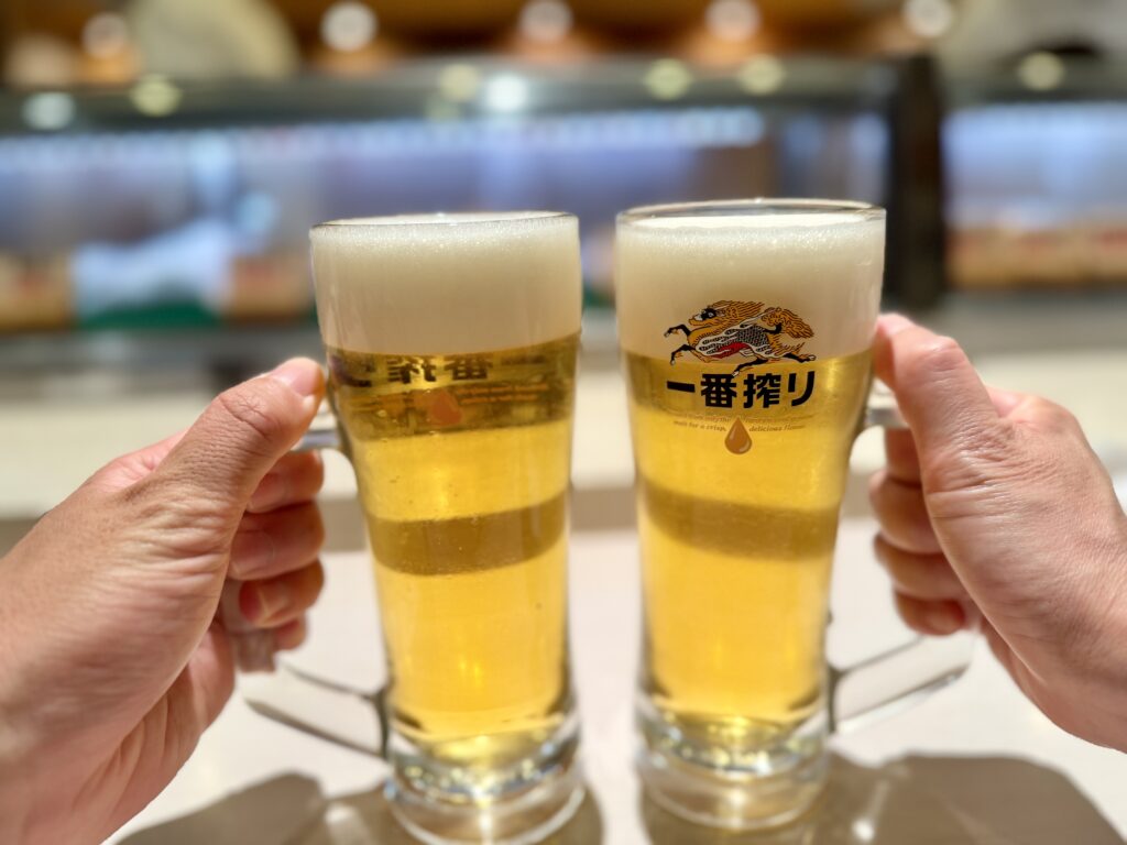 仙台国際ハーフマラソン お疲れ様会 仙令鮨 ビールで乾杯