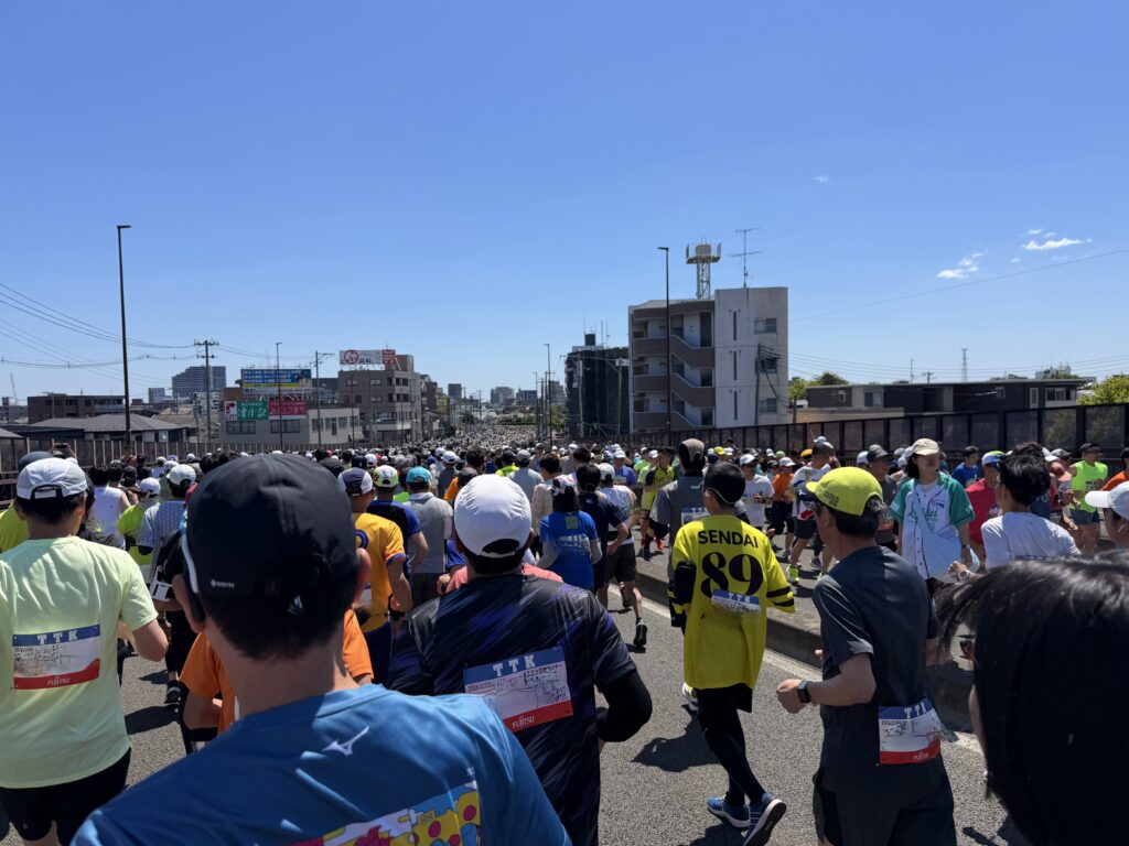 仙台国際ハーフマラソン 薬師堂橋の陸橋の下り
