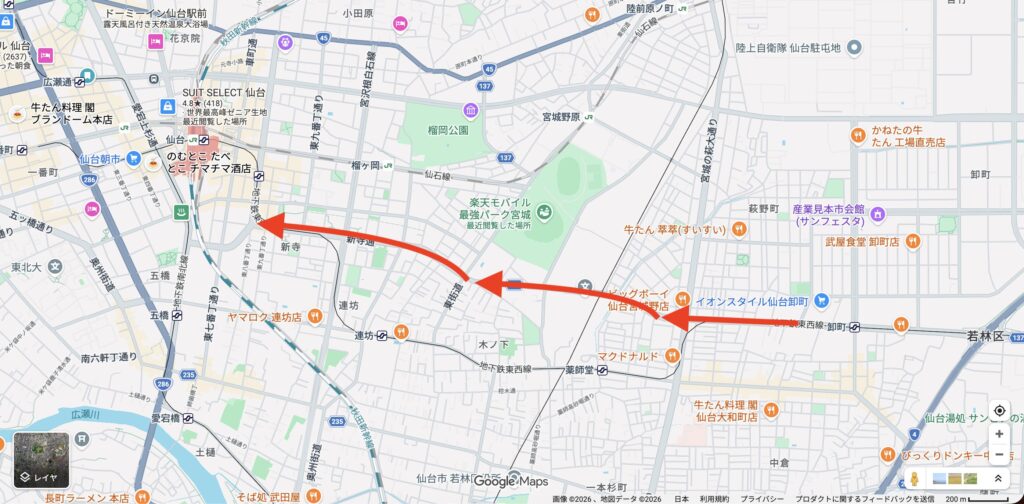 仙台国際ハーフマラソン 序盤のコース