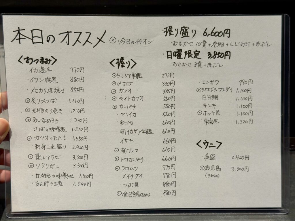 立ち食い寿司極_おすすめメニュー